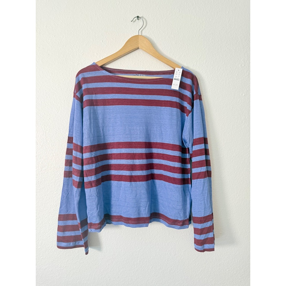 J.Crew Relaxed boatneck linen long-sleeve T-shirt in stripe Cool Lilac M NWT